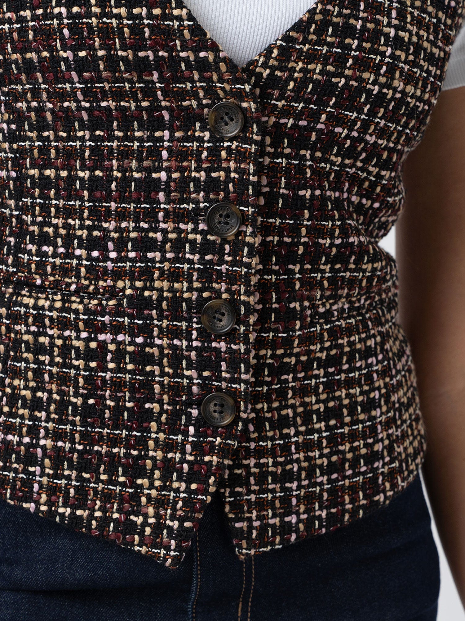 Astrid Waistcoat - Black/Burgundy/Gold Boucle