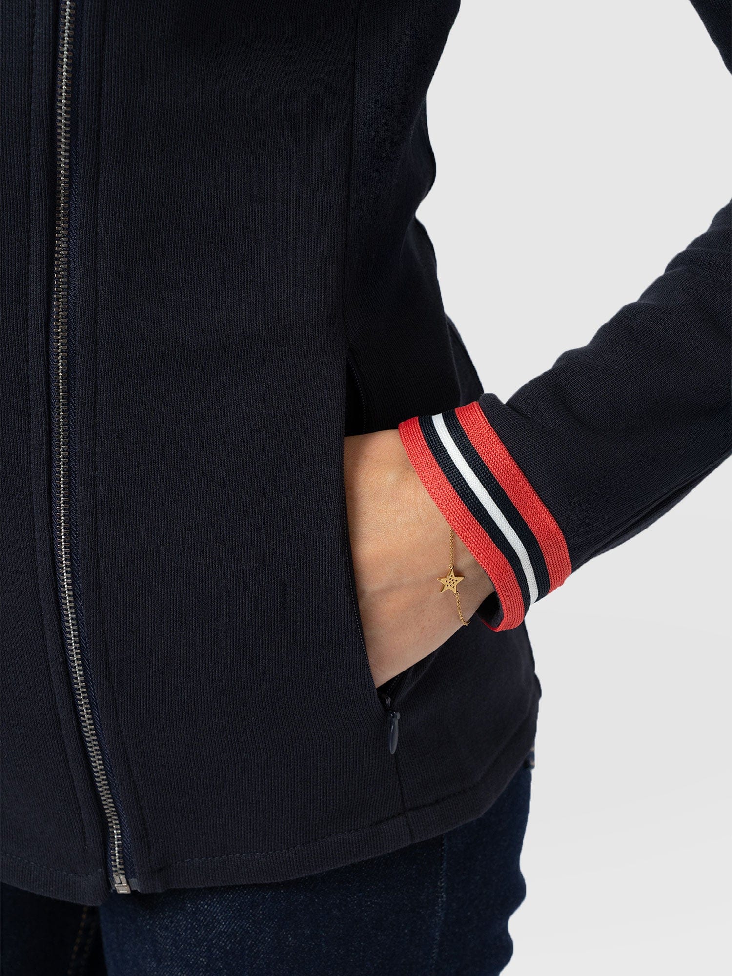 Cotton Biker Jacket - Navy Stripe