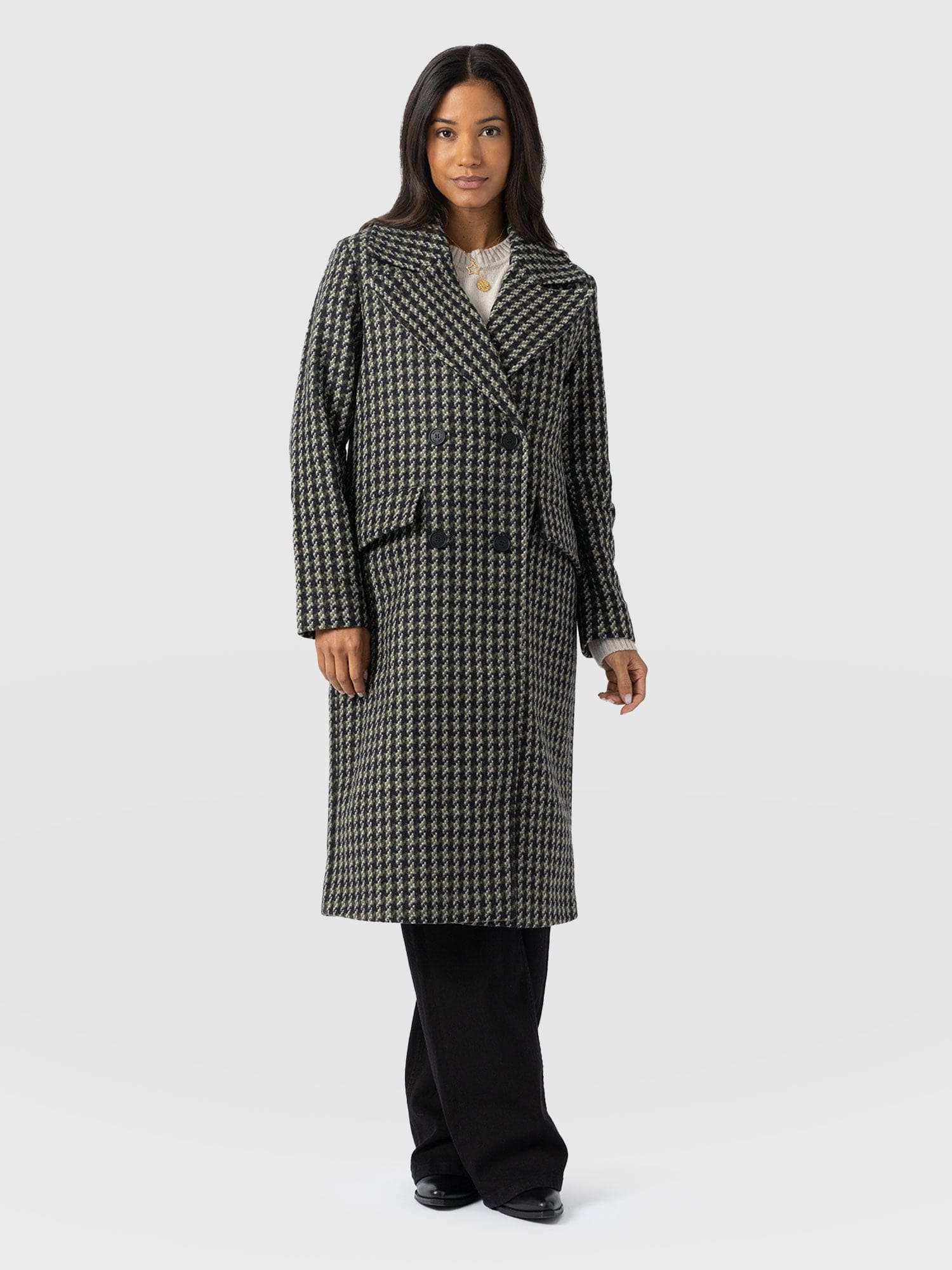 Hampton Coat - Olive Houndstooth