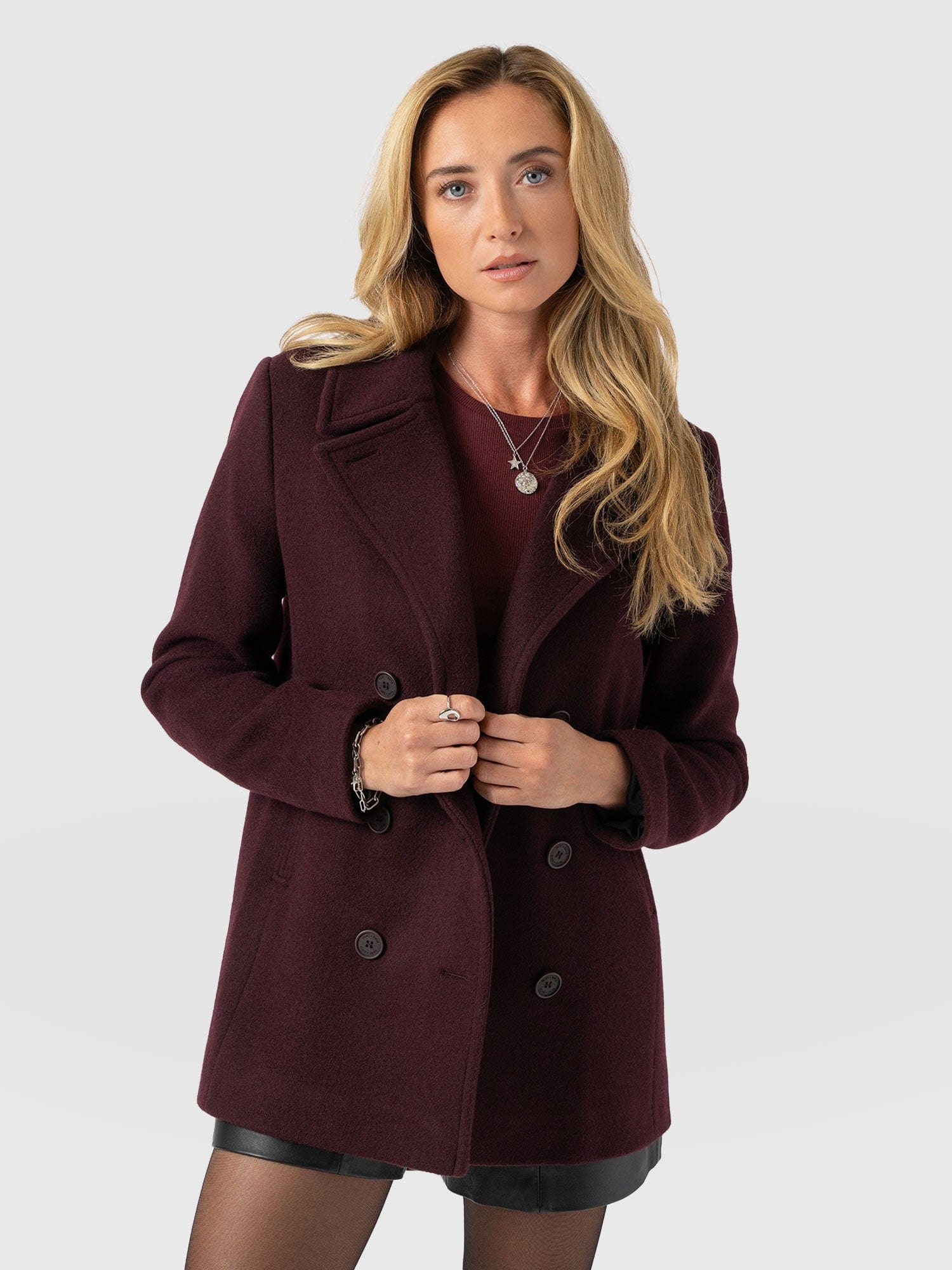Quinn Pea Coat - Maroon
