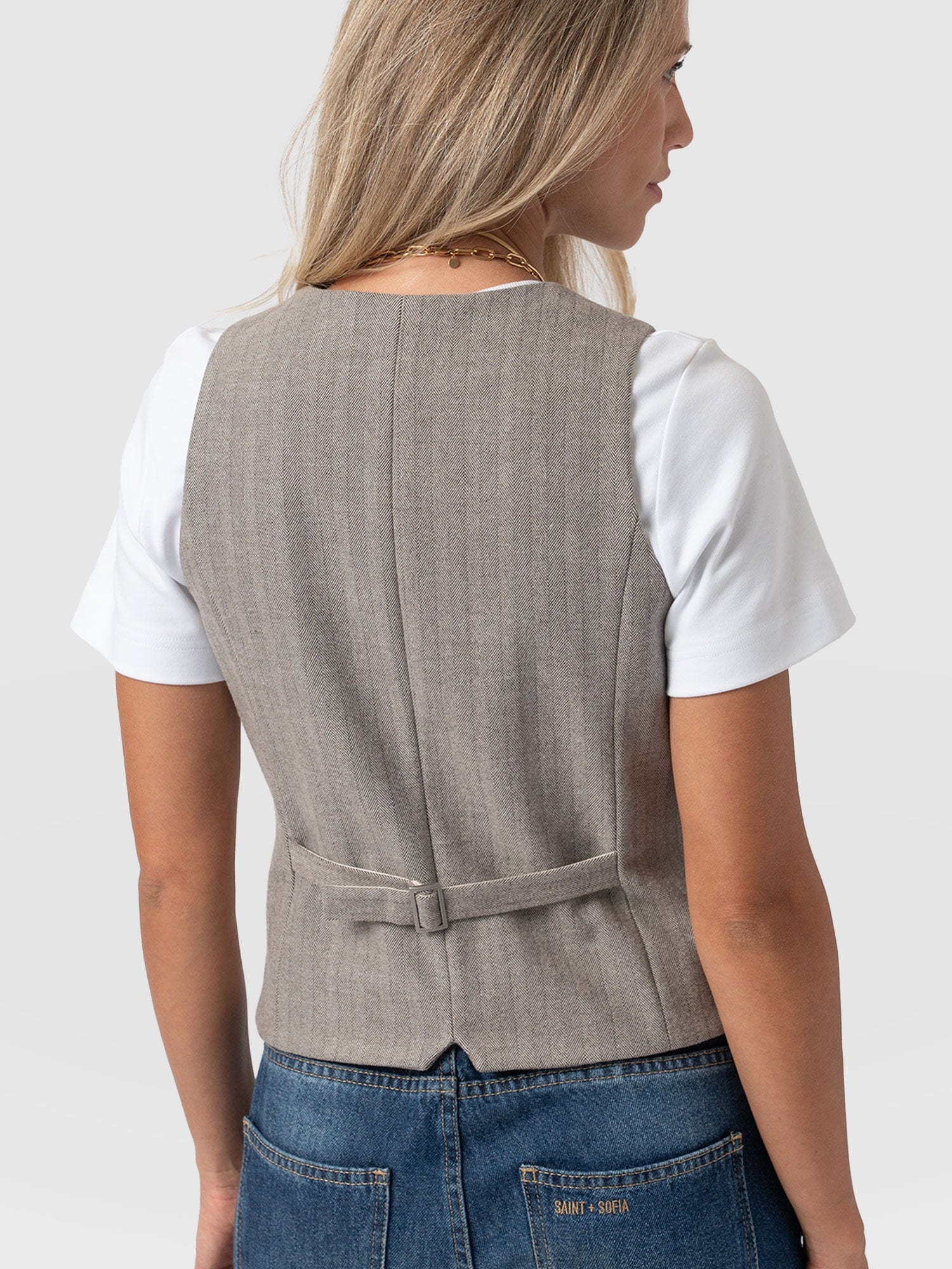 Astrid Vest - Brown Herringbone