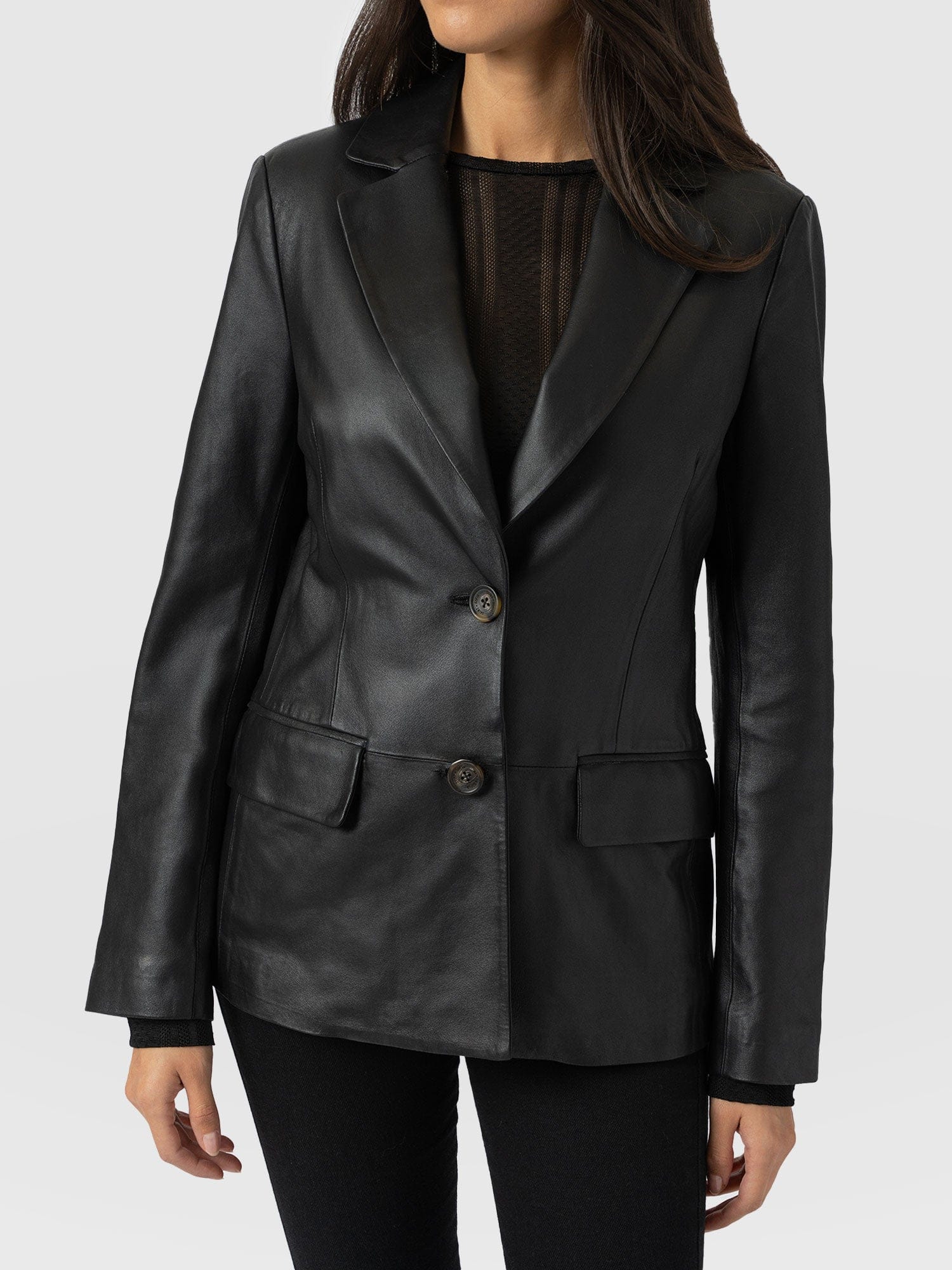 Axel Single Breasted Blazer - Black Leather