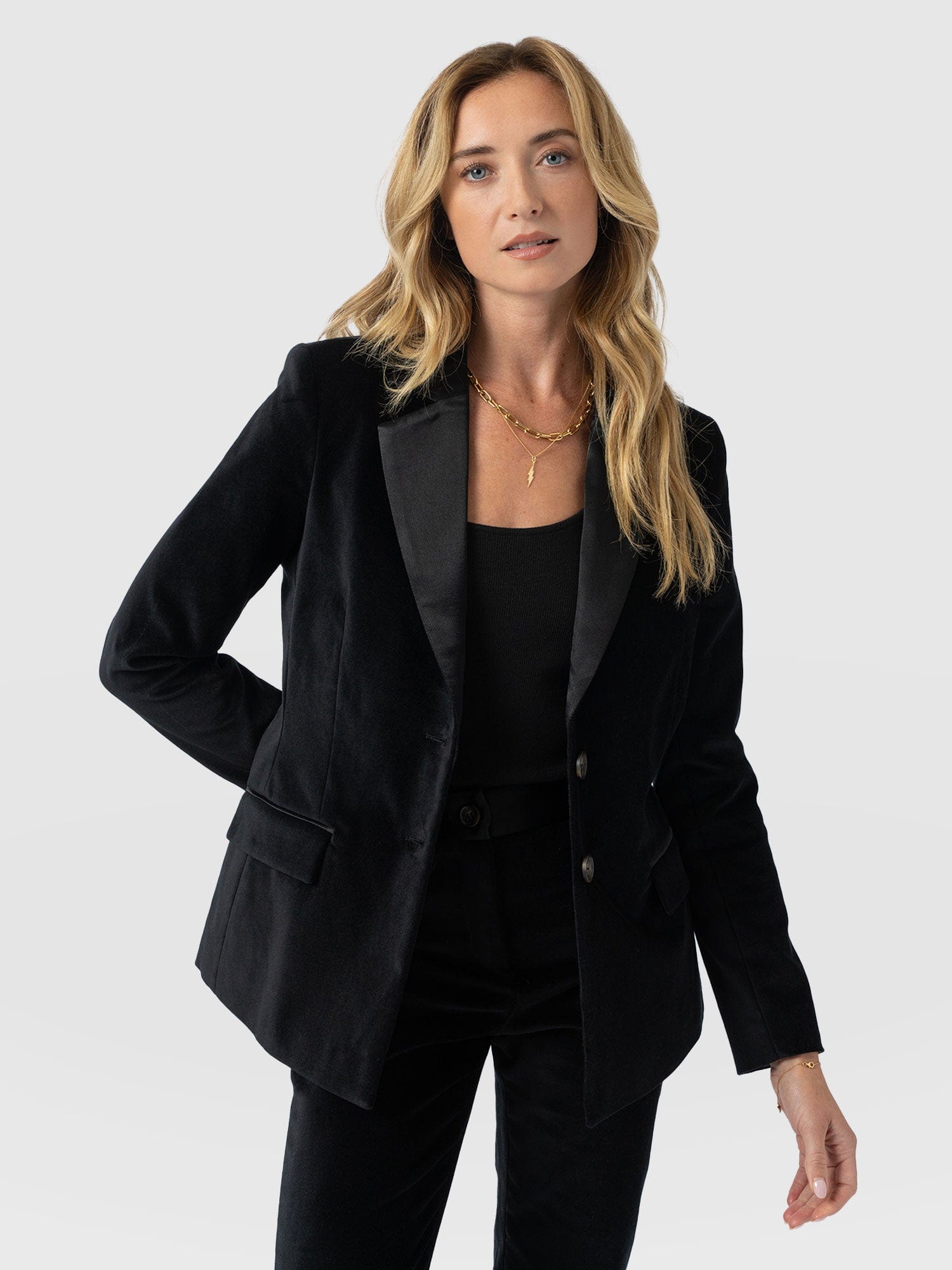 Axel Single Breasted Blazer - Black Velvet