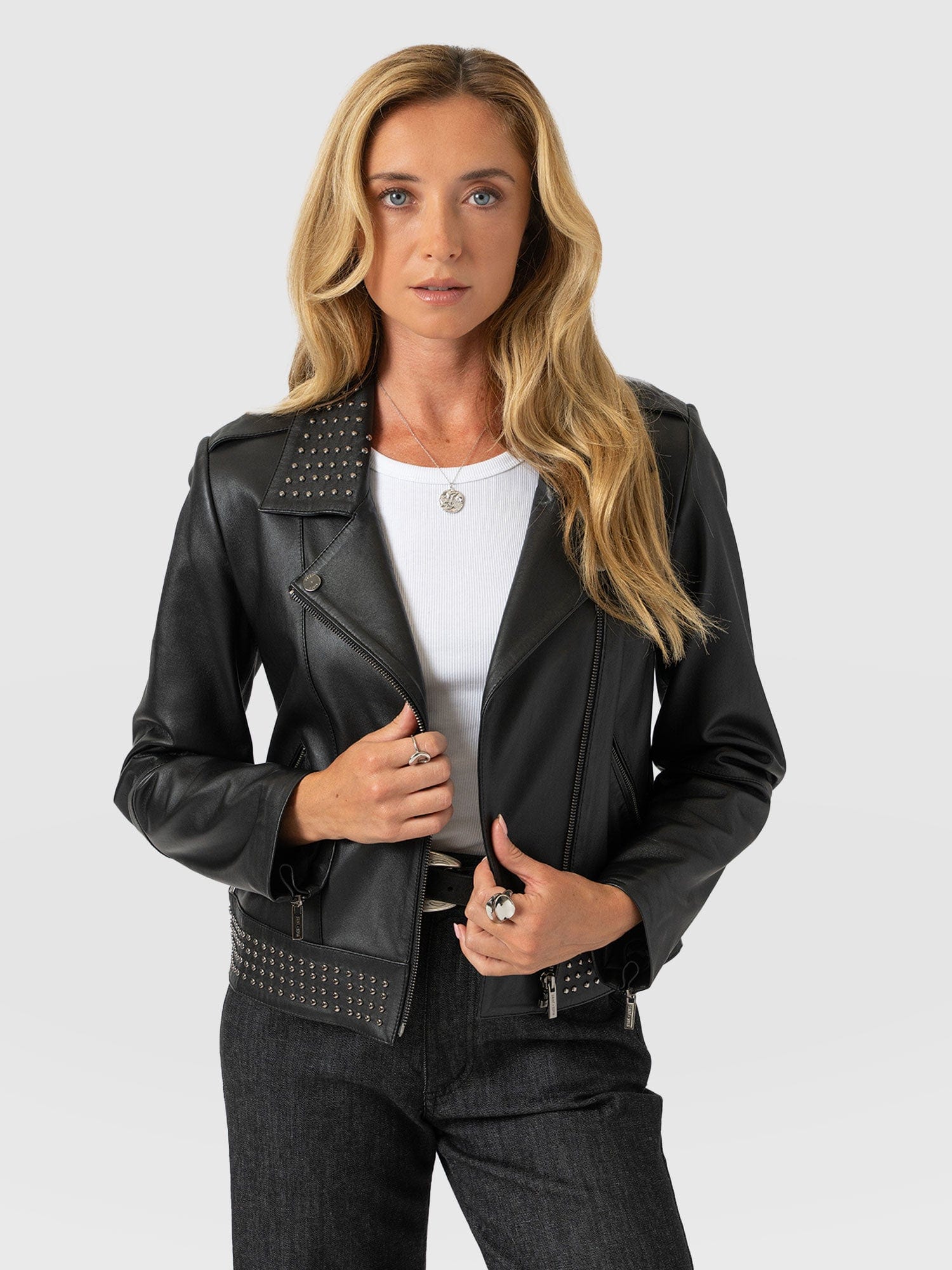 Bonham Studded Biker Jacket - Black