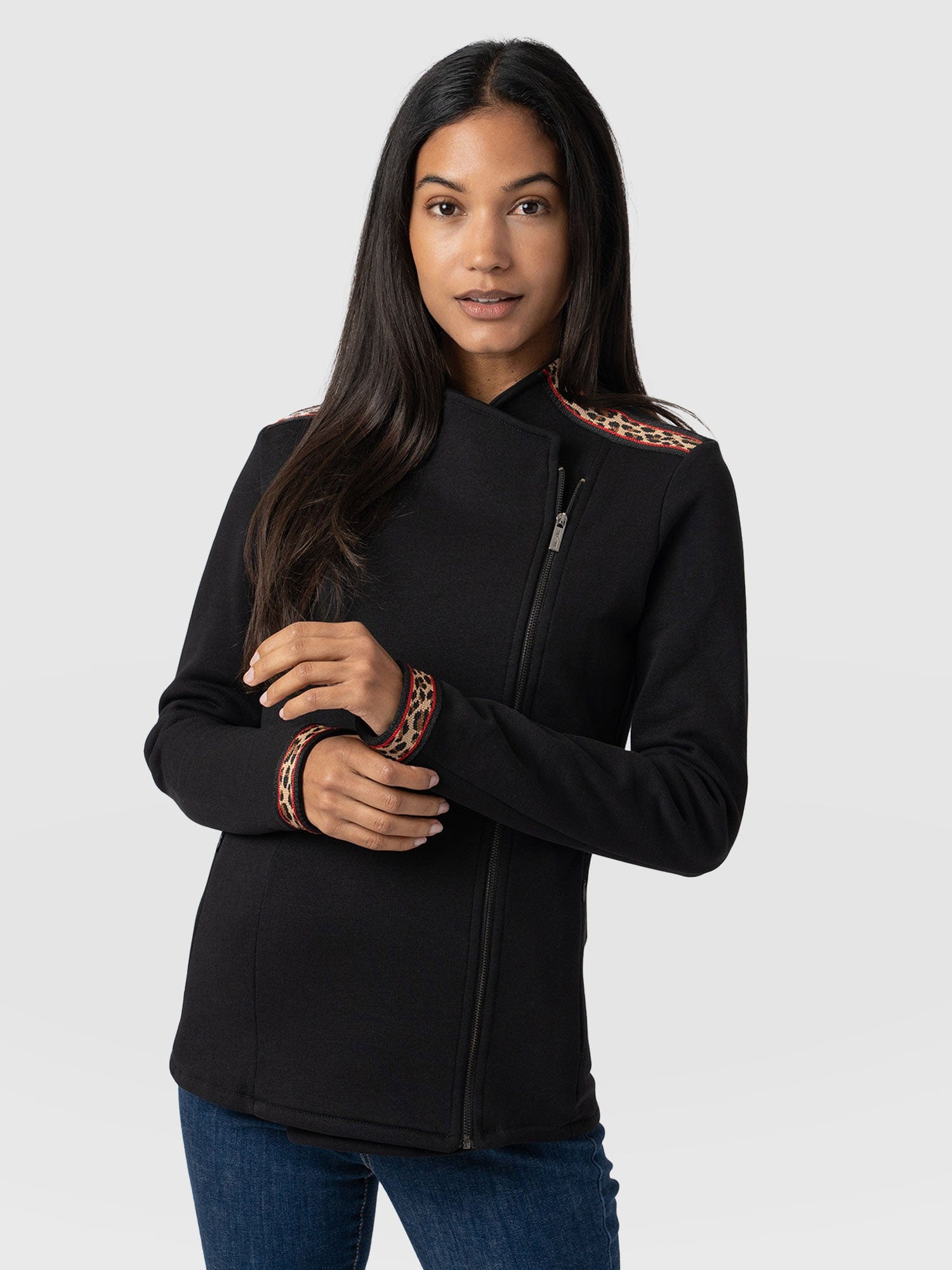 Cotton Biker Jacket - Leopard Trim