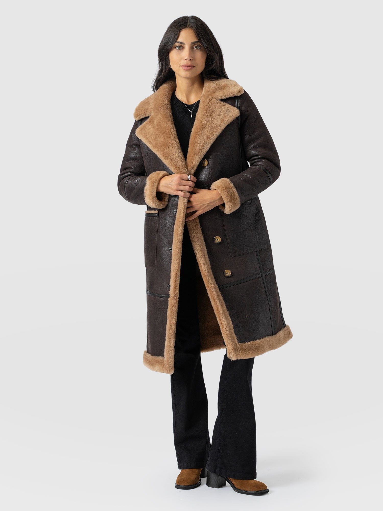 Ramone Shearling Reversible Coat - Brown